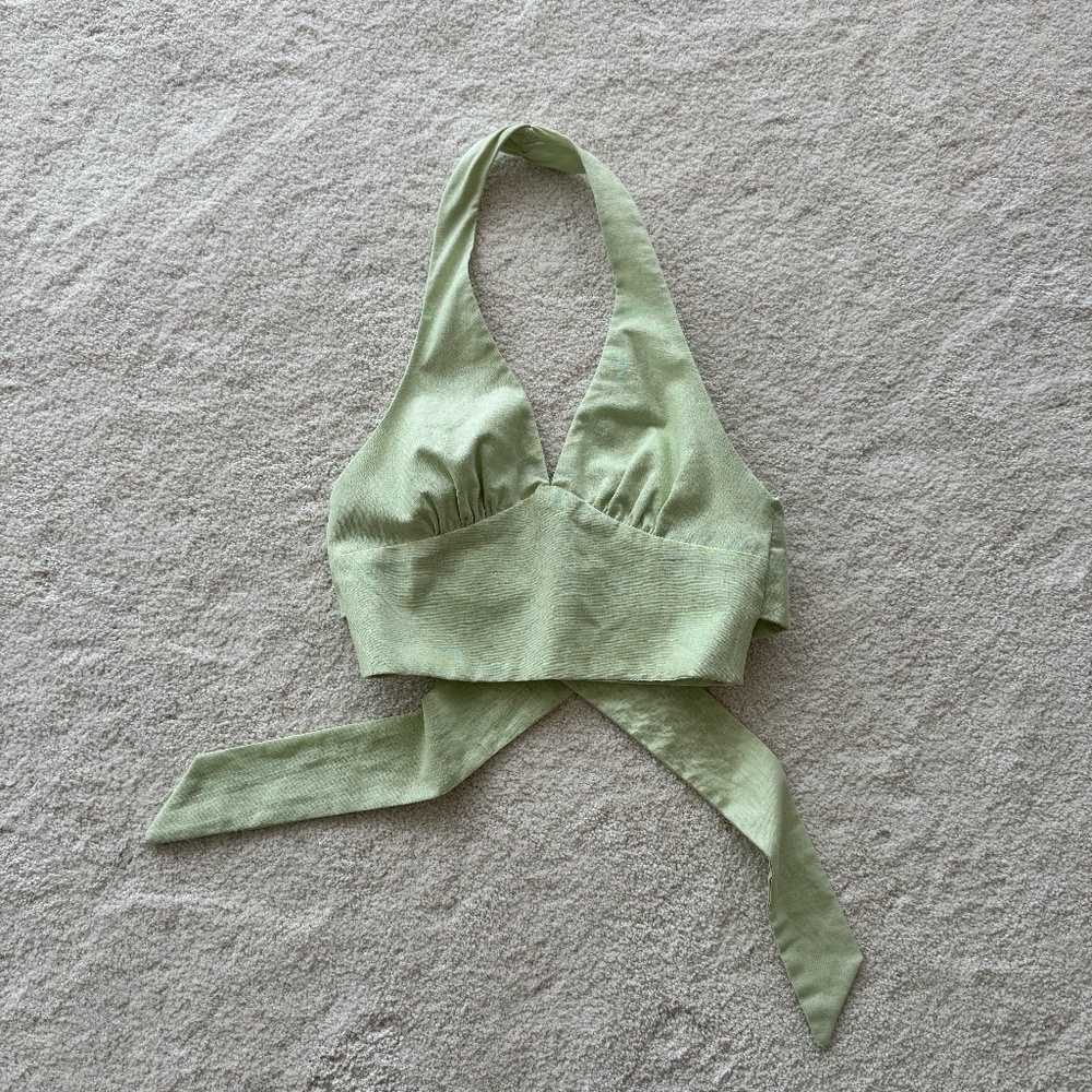 NWOT Zara green halter tie back top